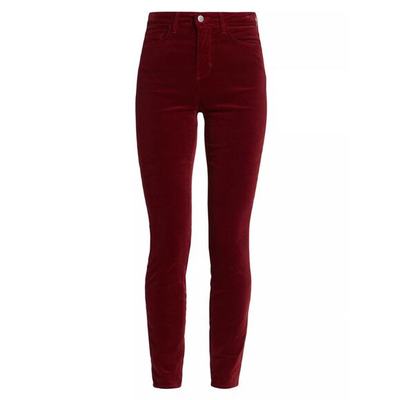 L'Agence NEW Womens Margot Burgundy Velvet High Rise Skinny Jeans Pants 30 - Picture 1 of 4